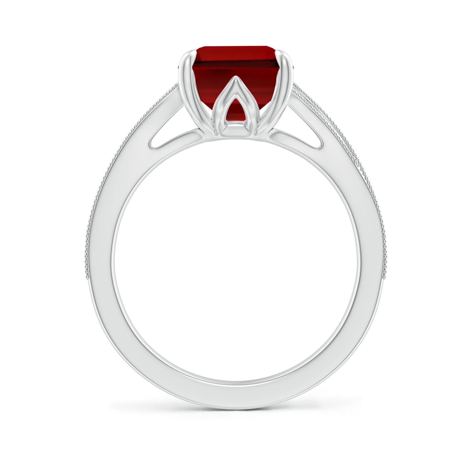 10x8mm Labgrown Lab-Grown Vintage Inspired Emerald-Cut Ruby Split Shank Engagement Ring in P950 Platinum