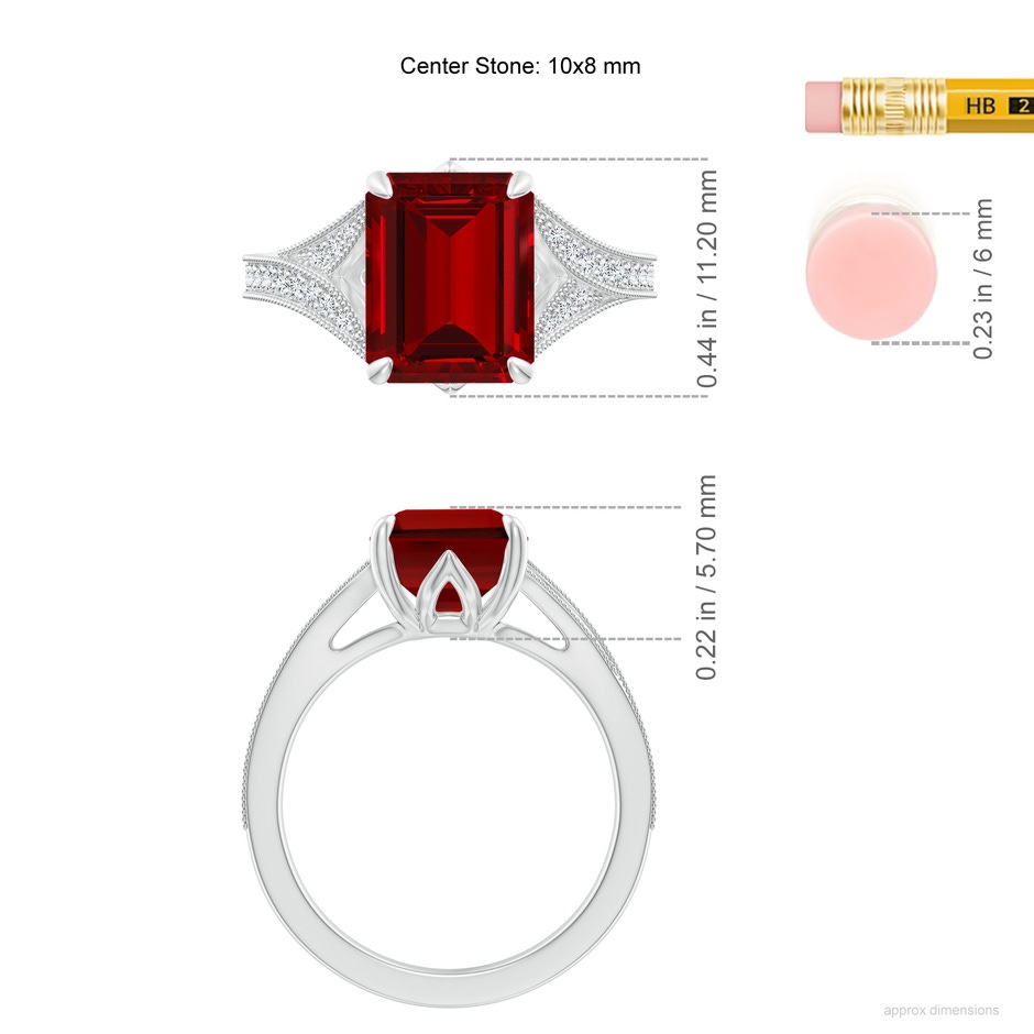 10x8mm Labgrown Lab-Grown Vintage Inspired Emerald-Cut Ruby Split Shank Engagement Ring in P950 Platinum ruler