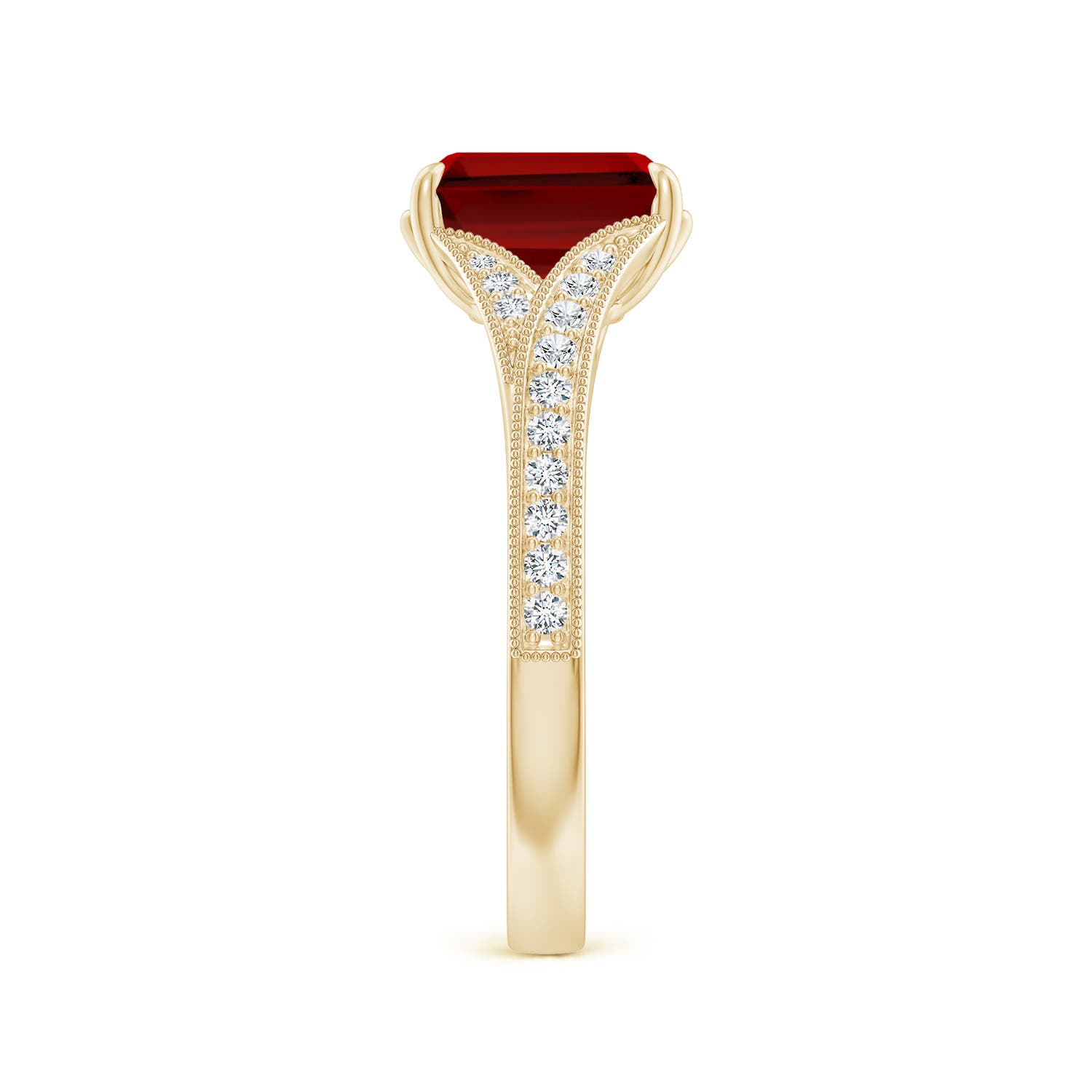 Lab-Grown Vintage Inspired Emerald-Cut Ruby Split Shank Engagement Ring