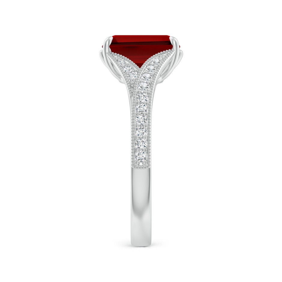 9x7mm Labgrown Lab-Grown Vintage Inspired Emerald-Cut Ruby Split Shank Engagement Ring in White Gold side 299