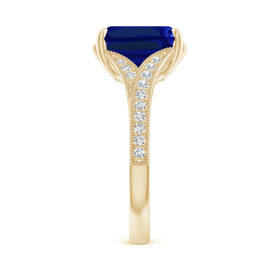 10x8mm Labgrown Lab-Grown Vintage Inspired Emerald-Cut Blue Sapphire Split Shank Engagement Ring in 18K Yellow Gold side 299