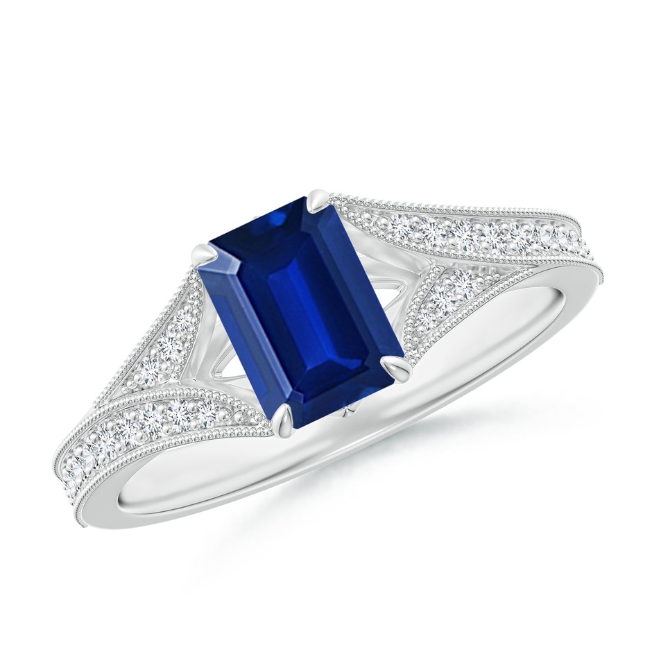 7x5mm Labgrown Lab-Grown Vintage Inspired Emerald-Cut Blue Sapphire Split Shank Engagement Ring in P950 Platinum 