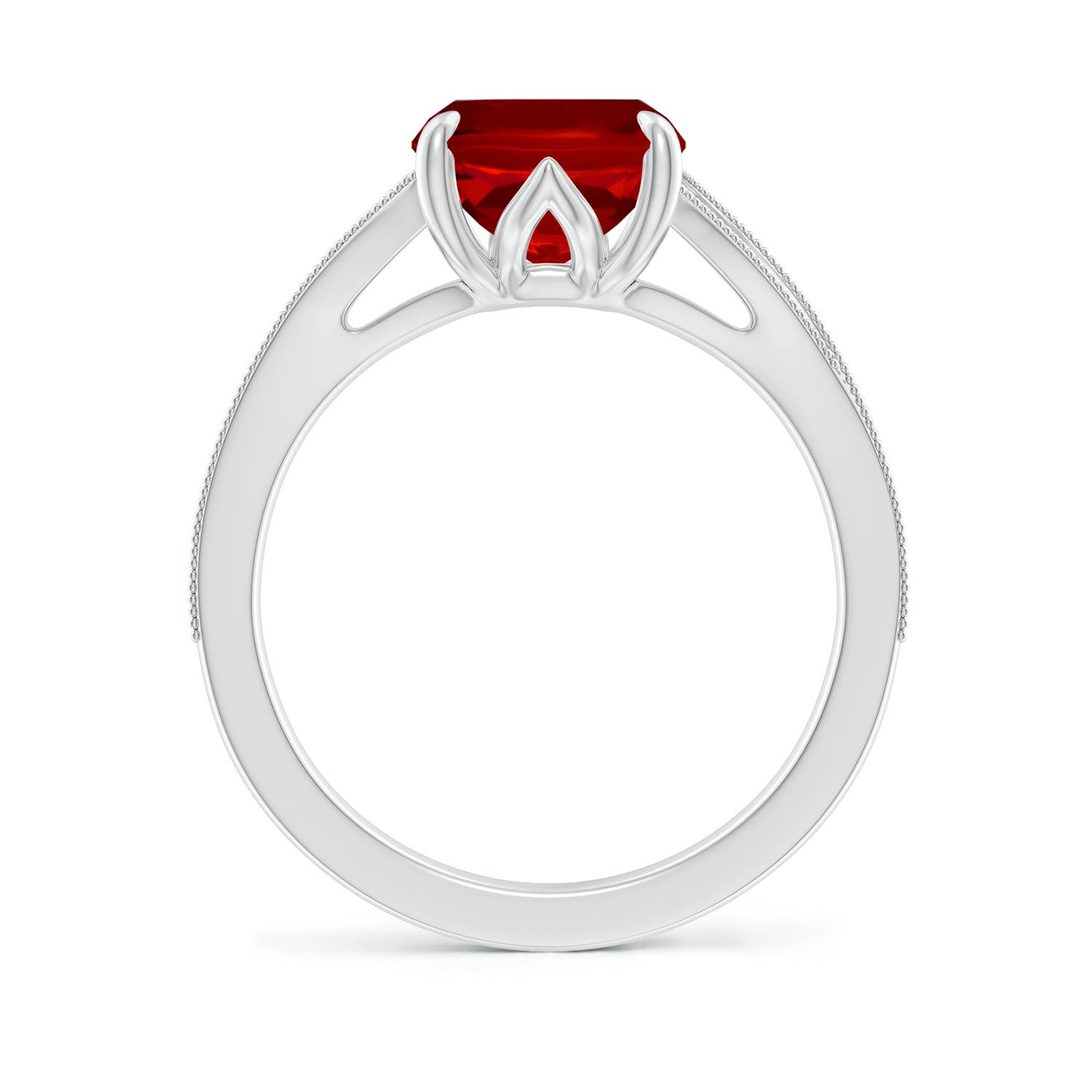 10x8mm Labgrown Lab-Grown Vintage Inspired Cushion Rectangular Ruby Split Shank Engagement Ring in 18K White Gold