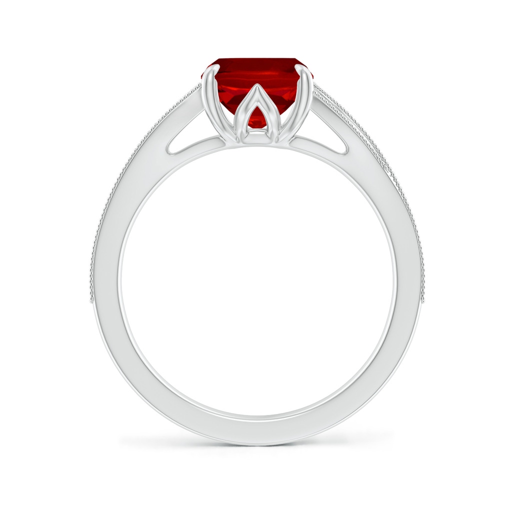 9x7mm Labgrown Lab-Grown Vintage Inspired Cushion Rectangular Ruby Split Shank Engagement Ring in White Gold - side 199