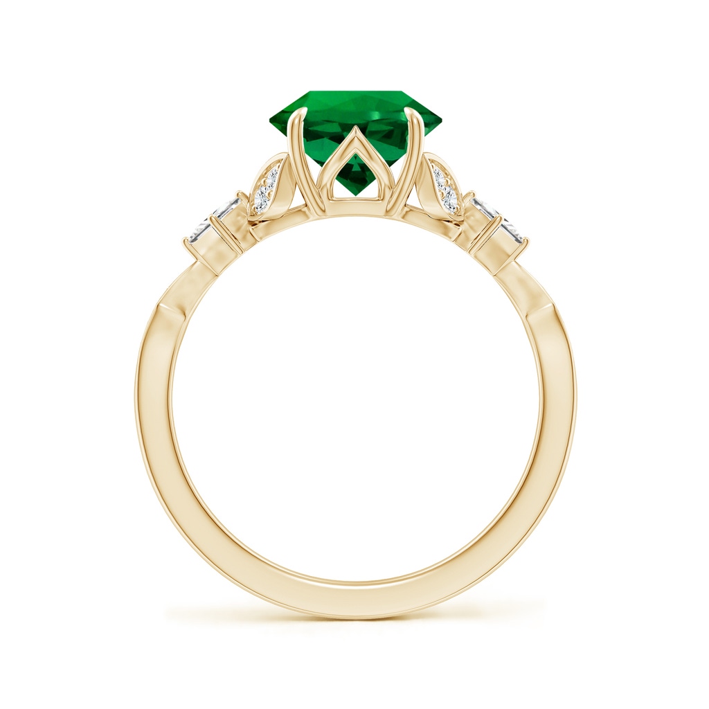 8mm Labgrown Lab-Grown Vintage Style Round Emerald Engagement Ring with Leaf Motifs in 18K Yellow Gold - side 199