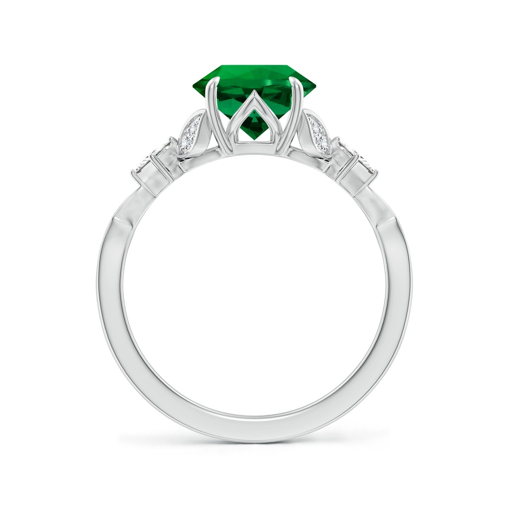 8mm Labgrown Lab-Grown Vintage Style Round Emerald Engagement Ring with Leaf Motifs in White Gold - side 199