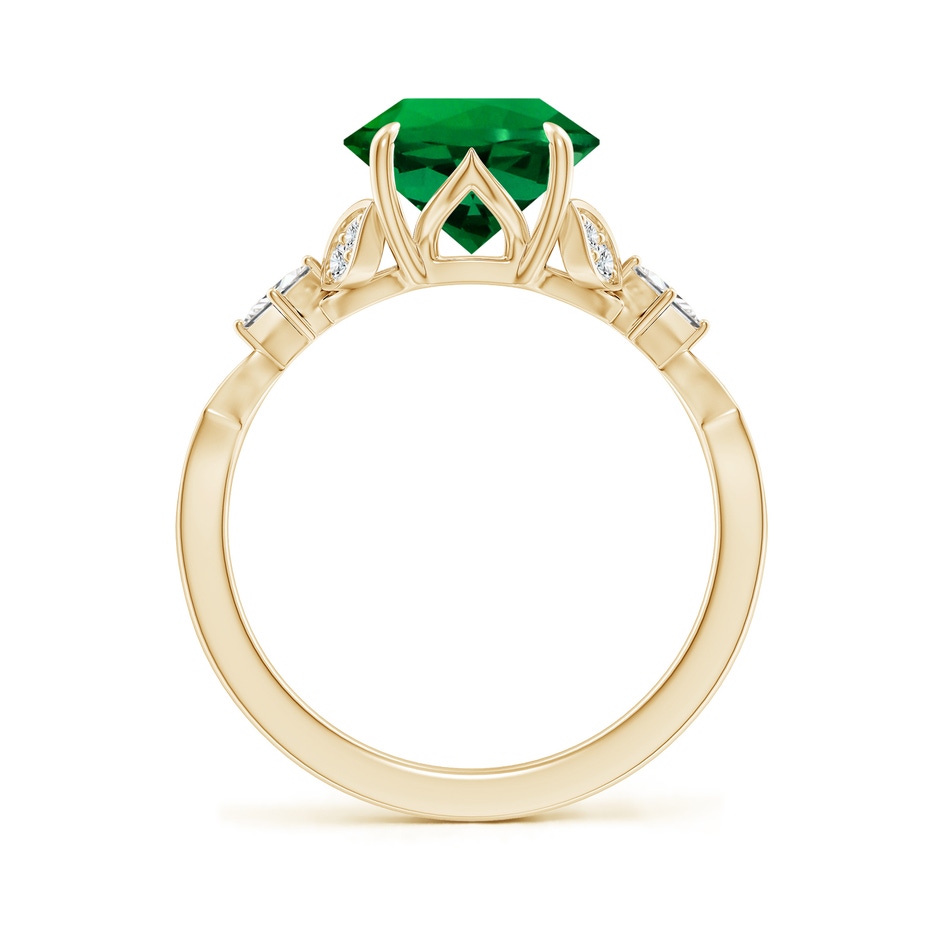 9mm Labgrown Lab-Grown Vintage Style Round Emerald Engagement Ring with Leaf Motifs in Yellow Gold side 199