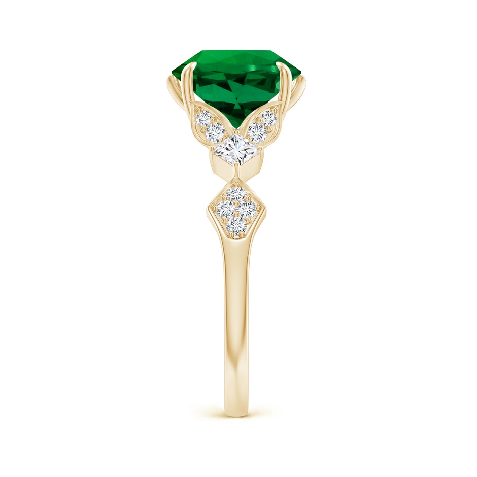 9mm Labgrown Lab-Grown Vintage Style Round Emerald Engagement Ring with Leaf Motifs in Yellow Gold side 299