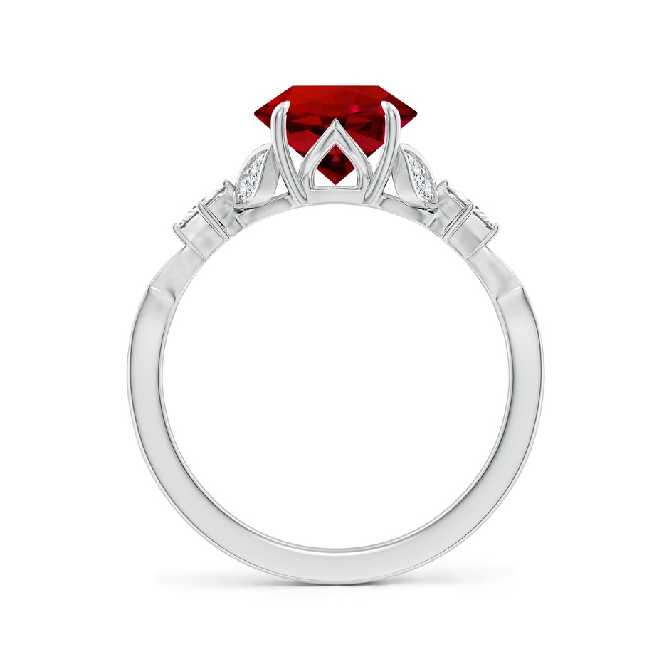 8mm Labgrown Lab-Grown Vintage Style Round Ruby Engagement Ring with Leaf Motifs in White Gold side 199