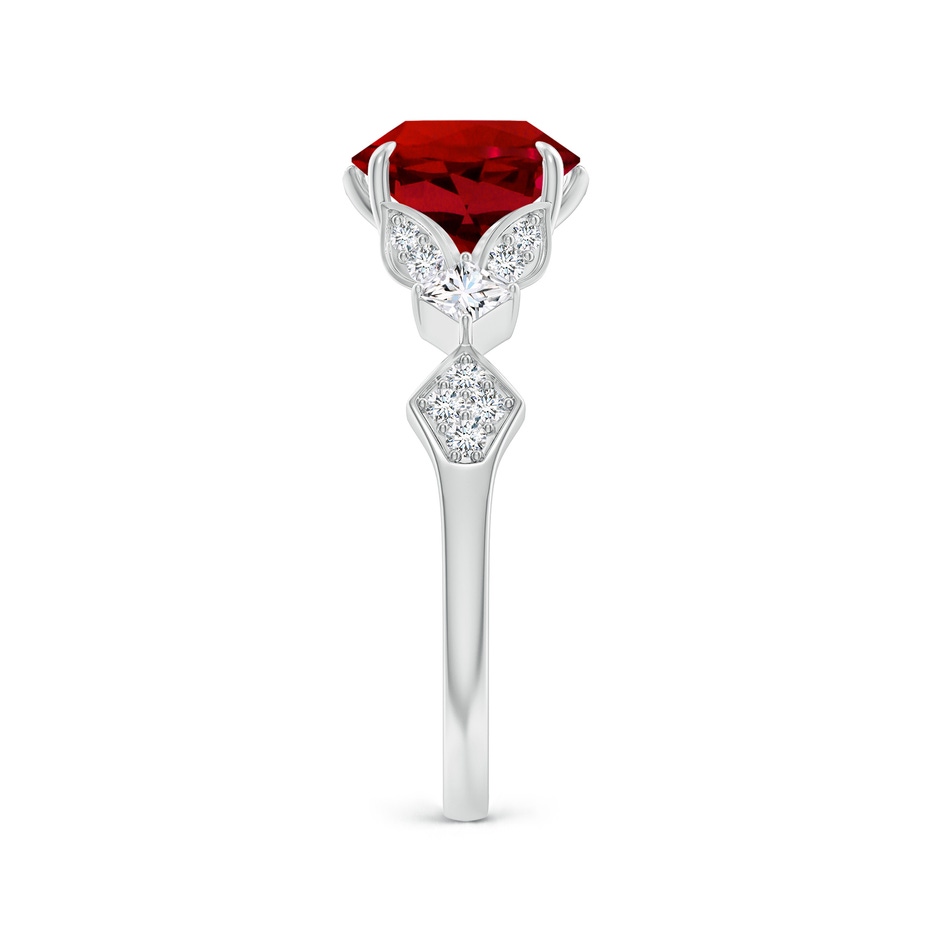 8mm Labgrown Lab-Grown Vintage Style Round Ruby Engagement Ring with Leaf Motifs in White Gold side 299