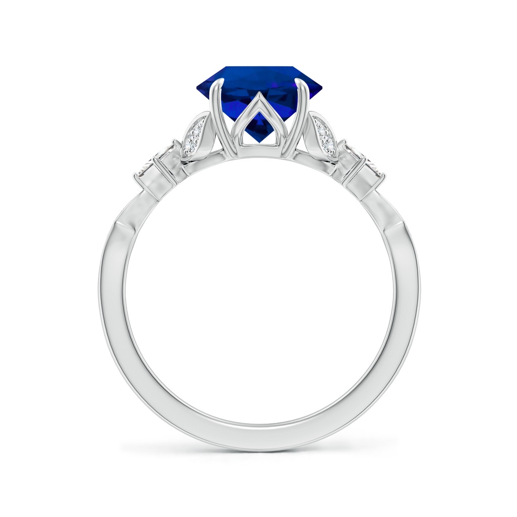 8mm Labgrown Lab-Grown Vintage Style Round Blue Sapphire Engagement Ring with Leaf Motifs in White Gold Side 199
