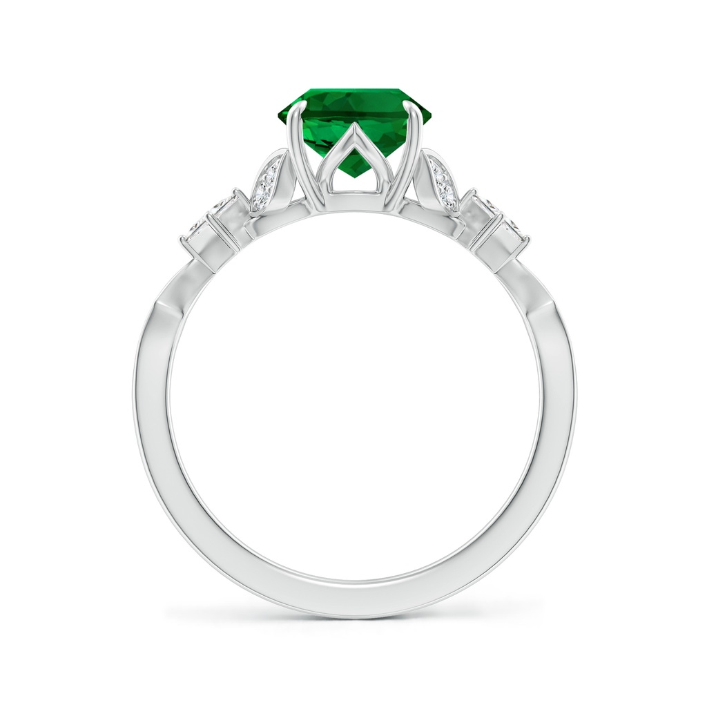 9x7mm Labgrown Lab-Grown Vintage Style Oval Emerald Engagement Ring with Leaf Motifs in White Gold Side 199