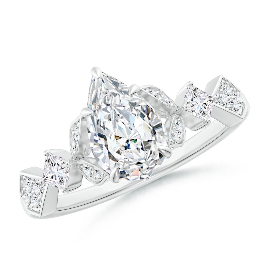 9.5x6mm FGVS Lab-Grown Vintage Style Pear Diamond Engagement Ring with Leaf Motifs in White Gold 