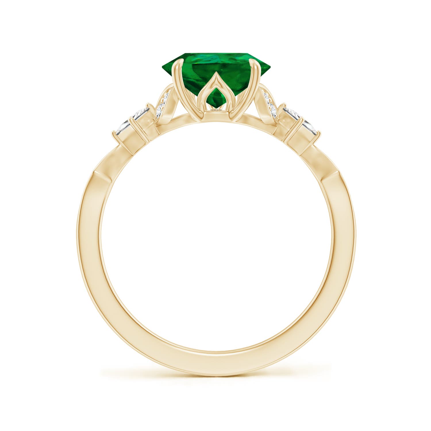 10x8mm Labgrown Lab-Grown Vintage Style Pear Emerald Engagement Ring with Leaf Motifs in 18K Yellow Gold