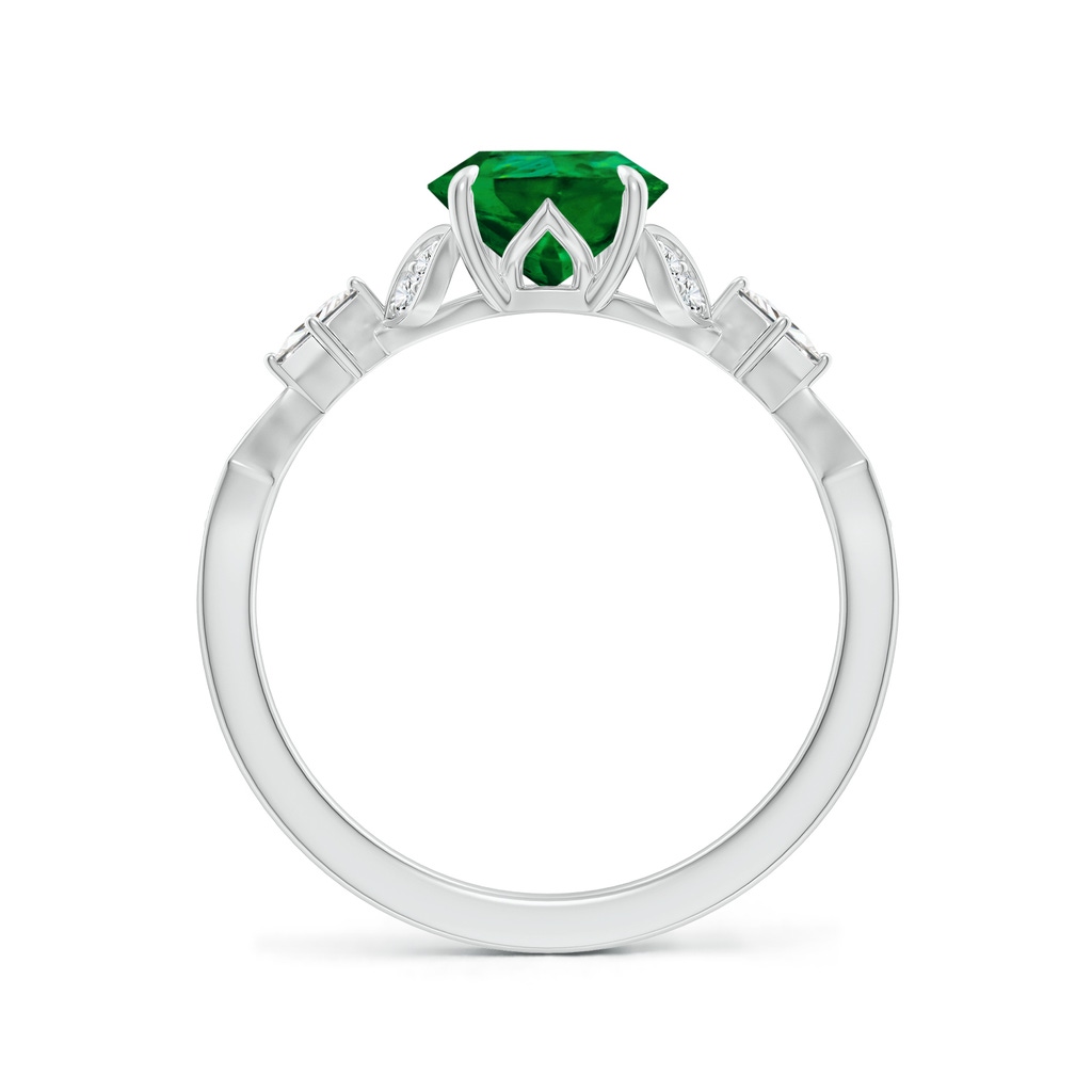 9x7mm Labgrown Lab-Grown Vintage Style Pear Emerald Engagement Ring with Leaf Motifs in 18K White Gold - side 199