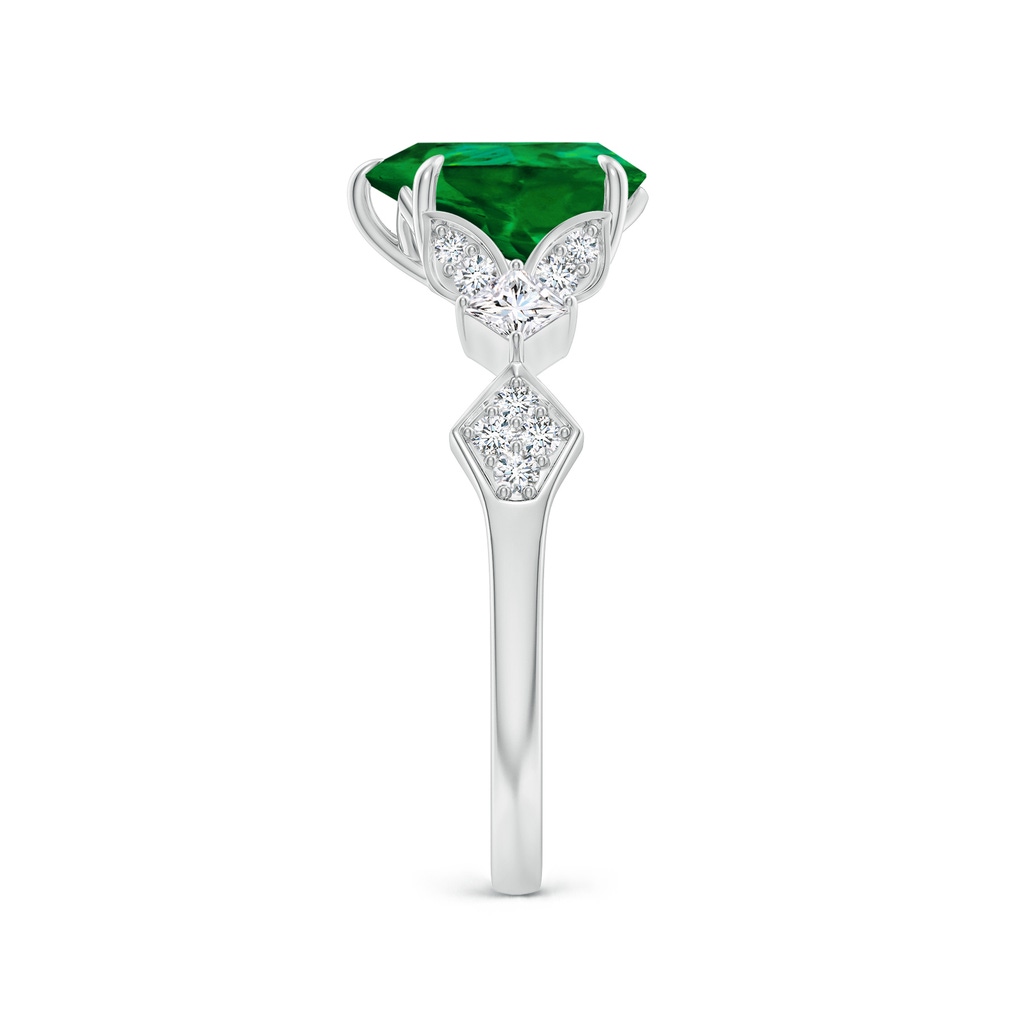 9x7mm Labgrown Lab-Grown Vintage Style Pear Emerald Engagement Ring with Leaf Motifs in White Gold Side 299