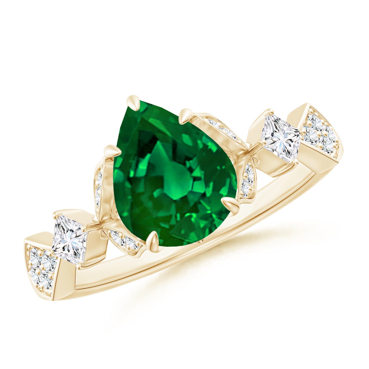 Vintage Inspired Yellow Gold Lab Grown Emerald Rings