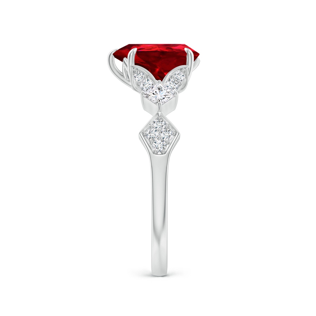 9x7mm Labgrown Lab-Grown Vintage Style Pear Ruby Engagement Ring with Leaf Motifs in White Gold Side 299