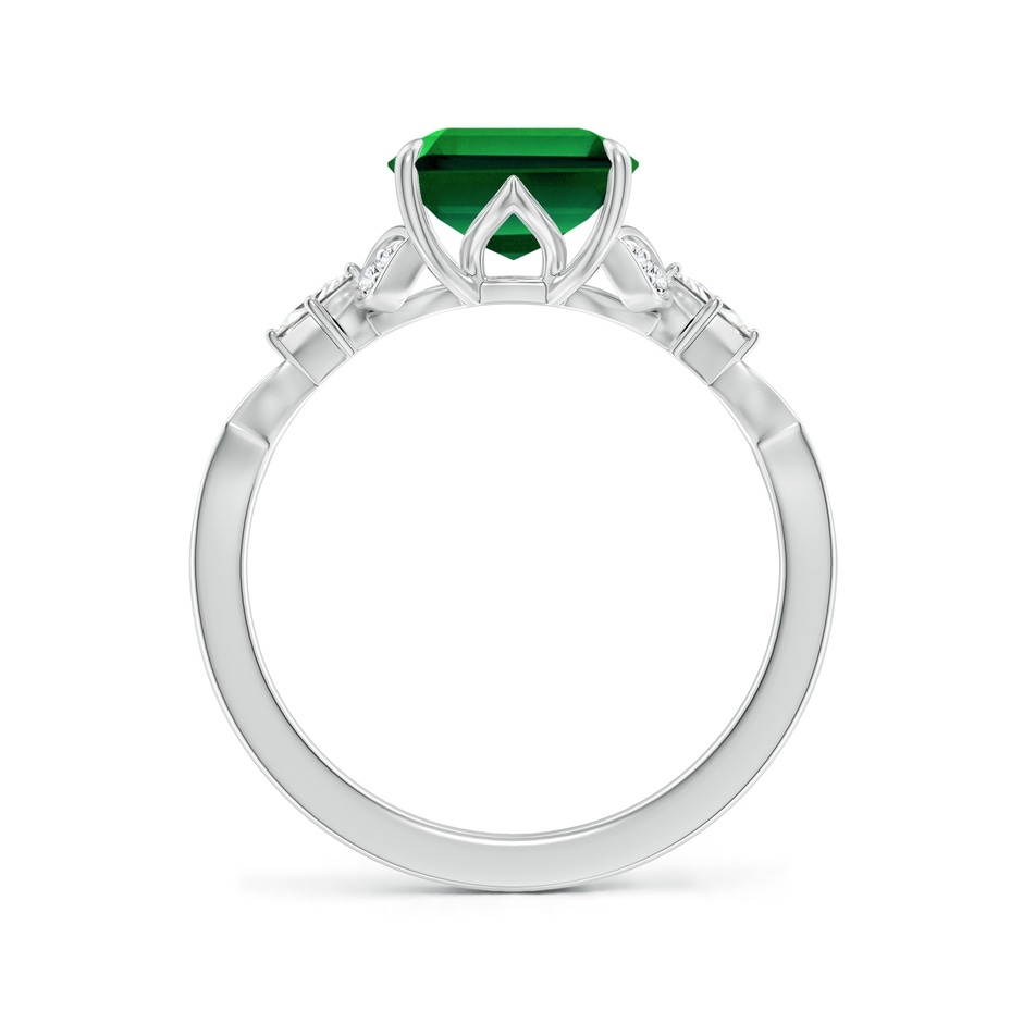 10x8mm Labgrown Lab-Grown Vintage Style Emerald-Cut Emerald Engagement Ring with Leaf Motifs in 18K White Gold side 199