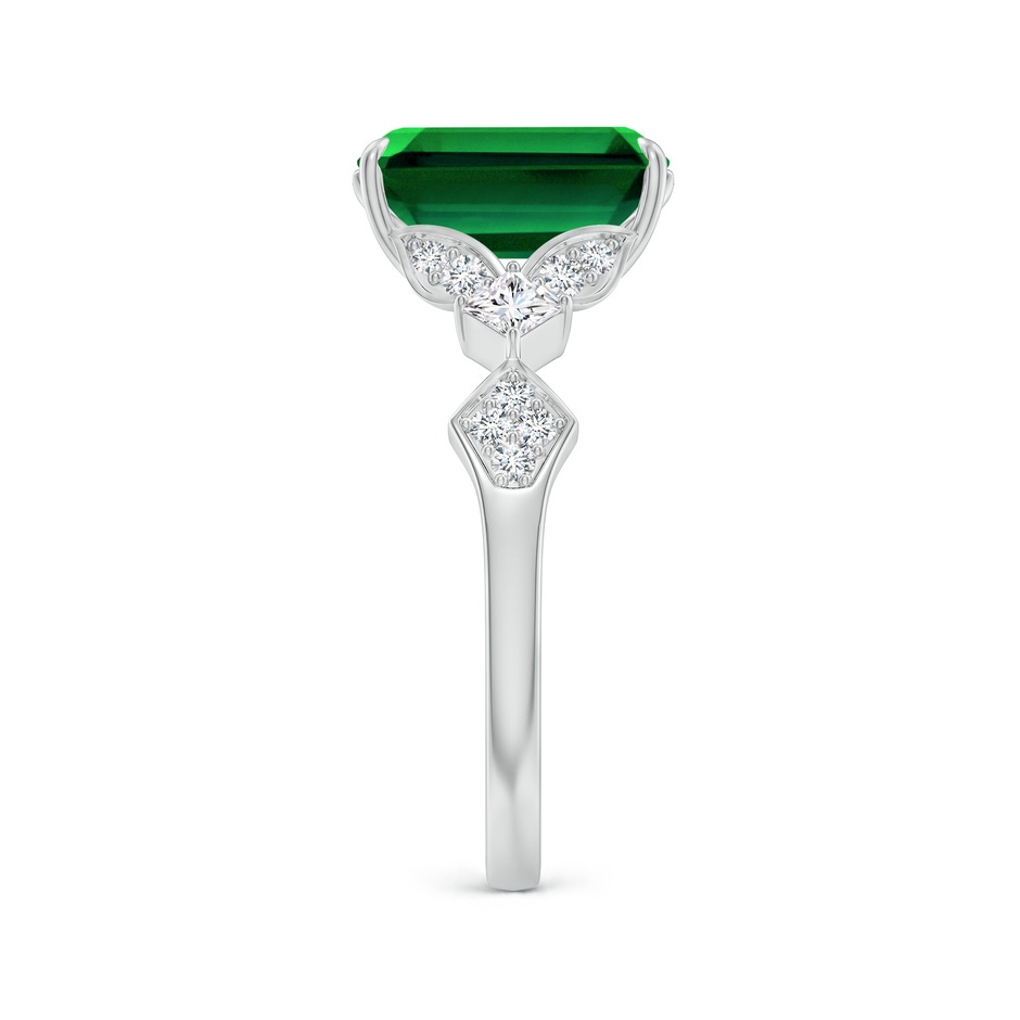 10x8mm Labgrown Lab-Grown Vintage Style Emerald-Cut Emerald Engagement Ring with Leaf Motifs in 18K White Gold side 299
