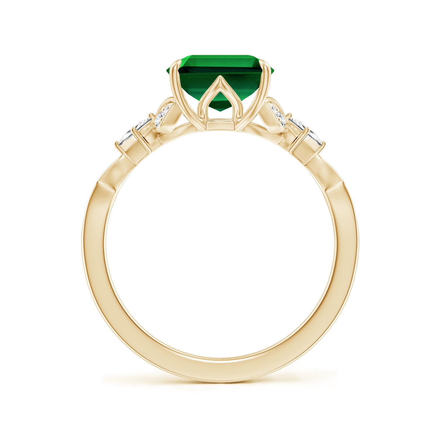 10x8mm Labgrown Lab-Grown Vintage Style Emerald-Cut Emerald Engagement Ring with Leaf Motifs in 18K Yellow Gold