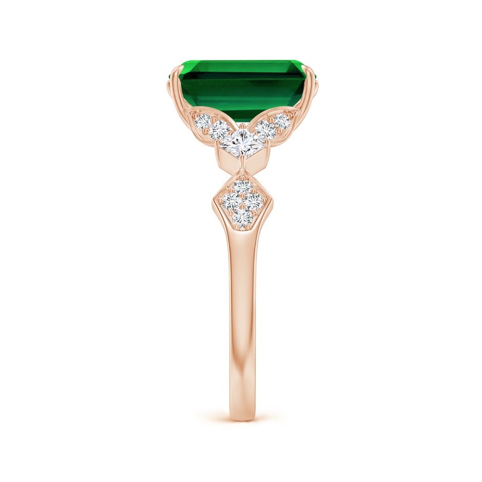 10x8mm Labgrown Lab-Grown Vintage Style Emerald-Cut Emerald Engagement Ring with Leaf Motifs in Rose Gold side 299