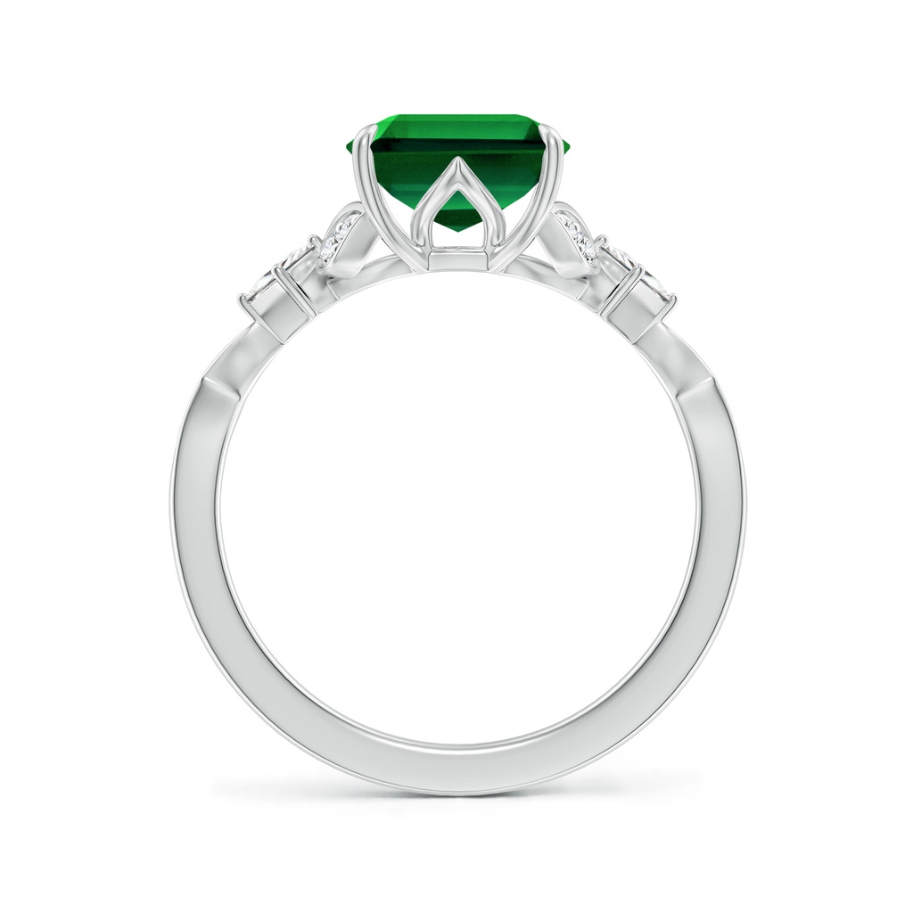 10x8mm Labgrown Lab-Grown Vintage Style Emerald-Cut Emerald Engagement Ring with Leaf Motifs in White Gold - side 199