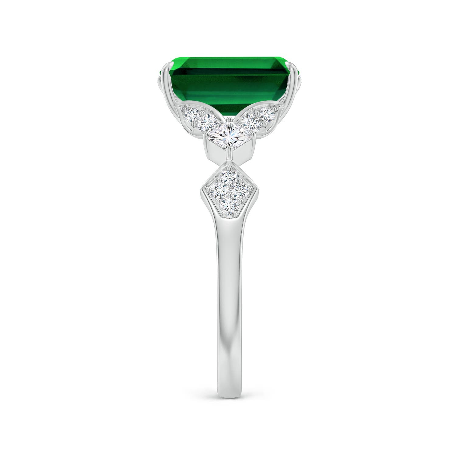 10x8mm Labgrown Lab-Grown Vintage Style Emerald-Cut Emerald Engagement Ring with Leaf Motifs in White Gold - side 4
