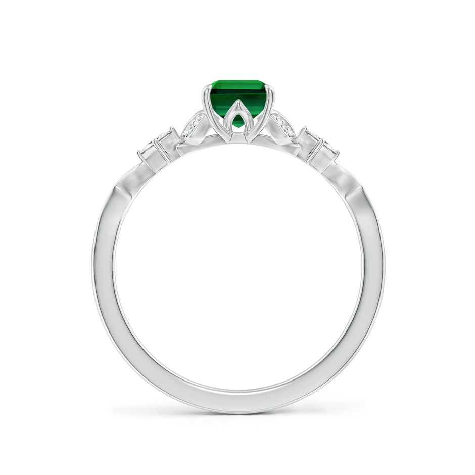 7x5mm Labgrown Lab-Grown Vintage Style Emerald-Cut Emerald Engagement Ring with Leaf Motifs in White Gold side 199
