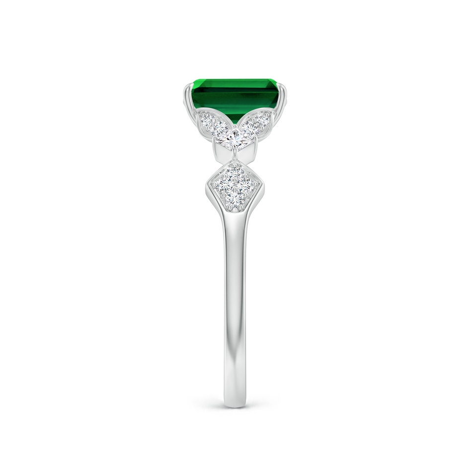 7x5mm Labgrown Lab-Grown Vintage Style Emerald-Cut Emerald Engagement Ring with Leaf Motifs in White Gold side 299