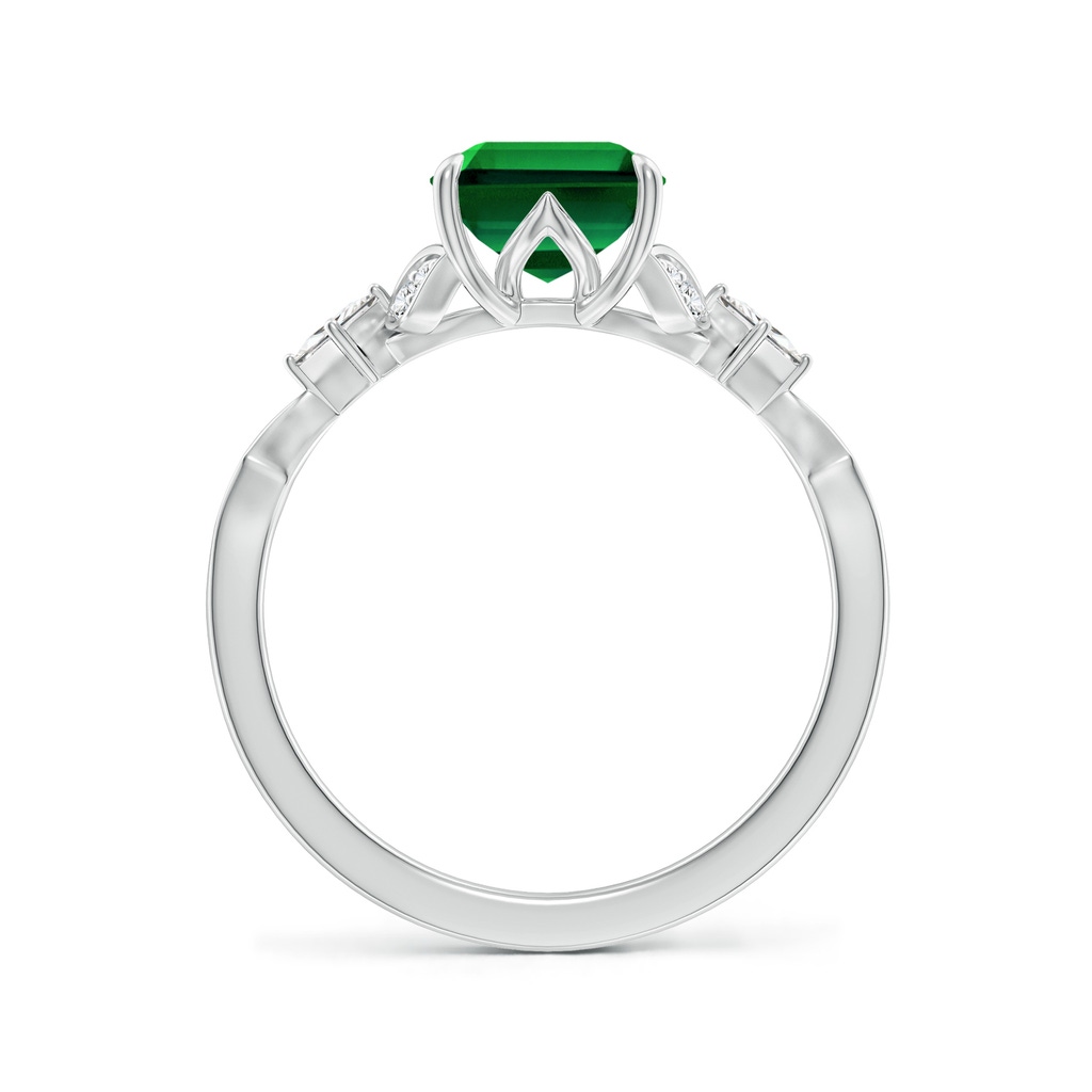 9x7mm Labgrown Lab-Grown Vintage Style Emerald-Cut Emerald Engagement Ring with Leaf Motifs in White Gold Side 199