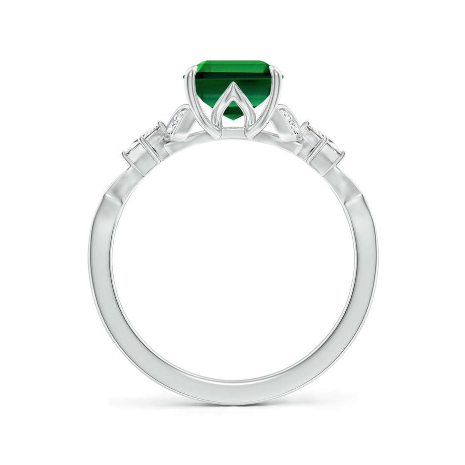 9x7mm Labgrown Lab-Grown Vintage Style Emerald-Cut Emerald Engagement Ring with Leaf Motifs in White Gold side 199