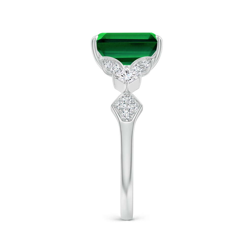 9x7mm Labgrown Lab-Grown Vintage Style Emerald-Cut Emerald Engagement Ring with Leaf Motifs in White Gold Side 299