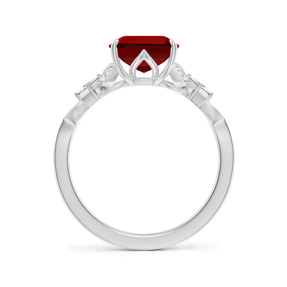 10x8mm Labgrown Lab-Grown Vintage Style Emerald-Cut Ruby Engagement Ring with Leaf Motifs in 18K White Gold side 199