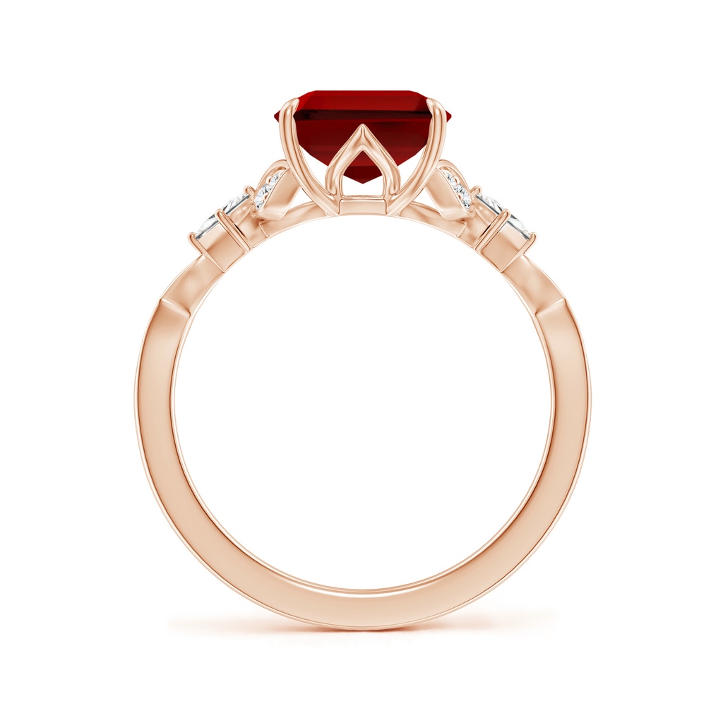 10x8mm Labgrown Lab-Grown Vintage Style Emerald-Cut Ruby Engagement Ring with Leaf Motifs in Rose Gold - side 199