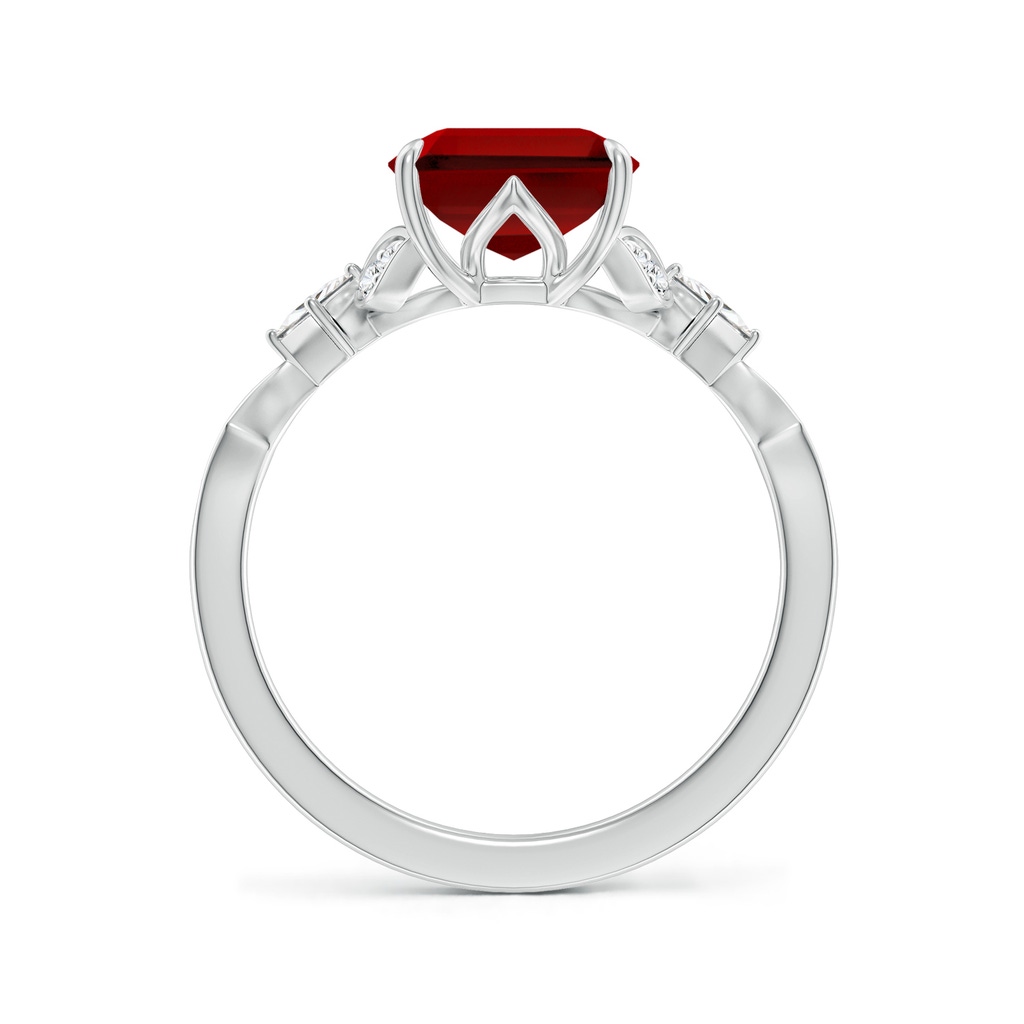 10x8mm Labgrown Lab-Grown Vintage Style Emerald-Cut Ruby Engagement Ring with Leaf Motifs in White Gold - side 199