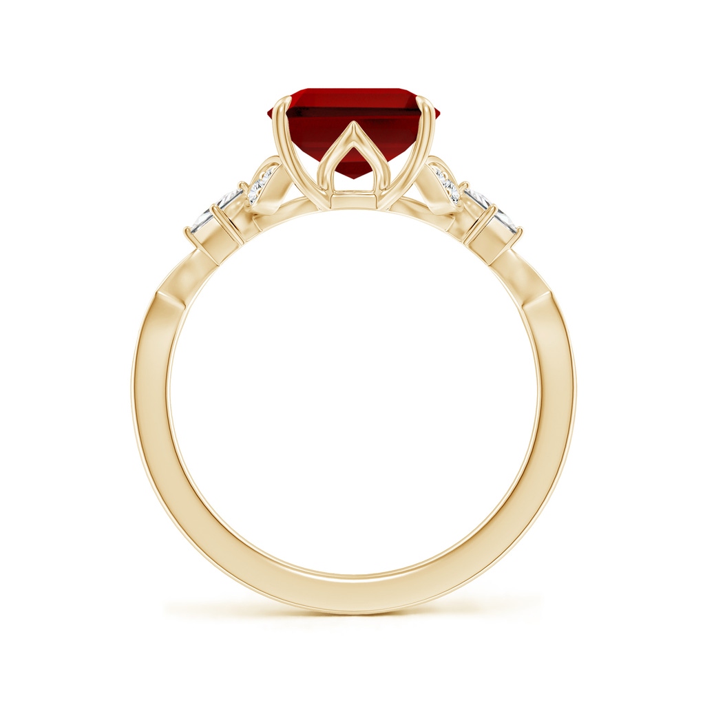 10x8mm Labgrown Lab-Grown Vintage Style Emerald-Cut Ruby Engagement Ring with Leaf Motifs in Yellow Gold - side 199