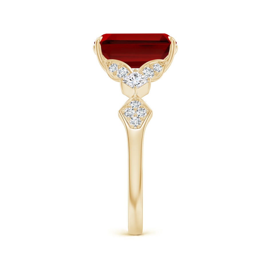 10x8mm Labgrown Lab-Grown Vintage Style Emerald-Cut Ruby Engagement Ring with Leaf Motifs in Yellow Gold side 299