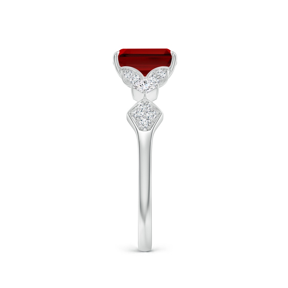 7x5mm Labgrown Lab-Grown Vintage Style Emerald-Cut Ruby Engagement Ring with Leaf Motifs in White Gold side 299