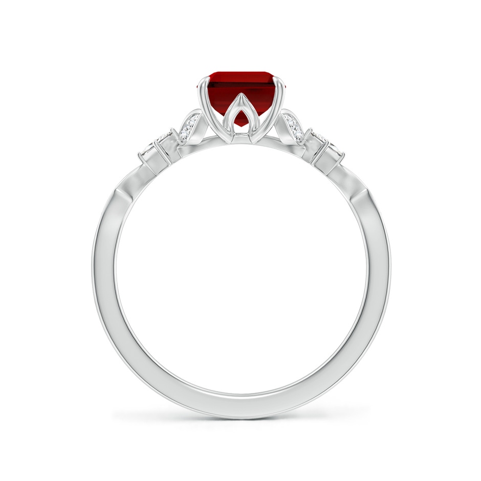 8x6mm Labgrown Lab-Grown Vintage Style Emerald-Cut Ruby Engagement Ring with Leaf Motifs in White Gold side 199