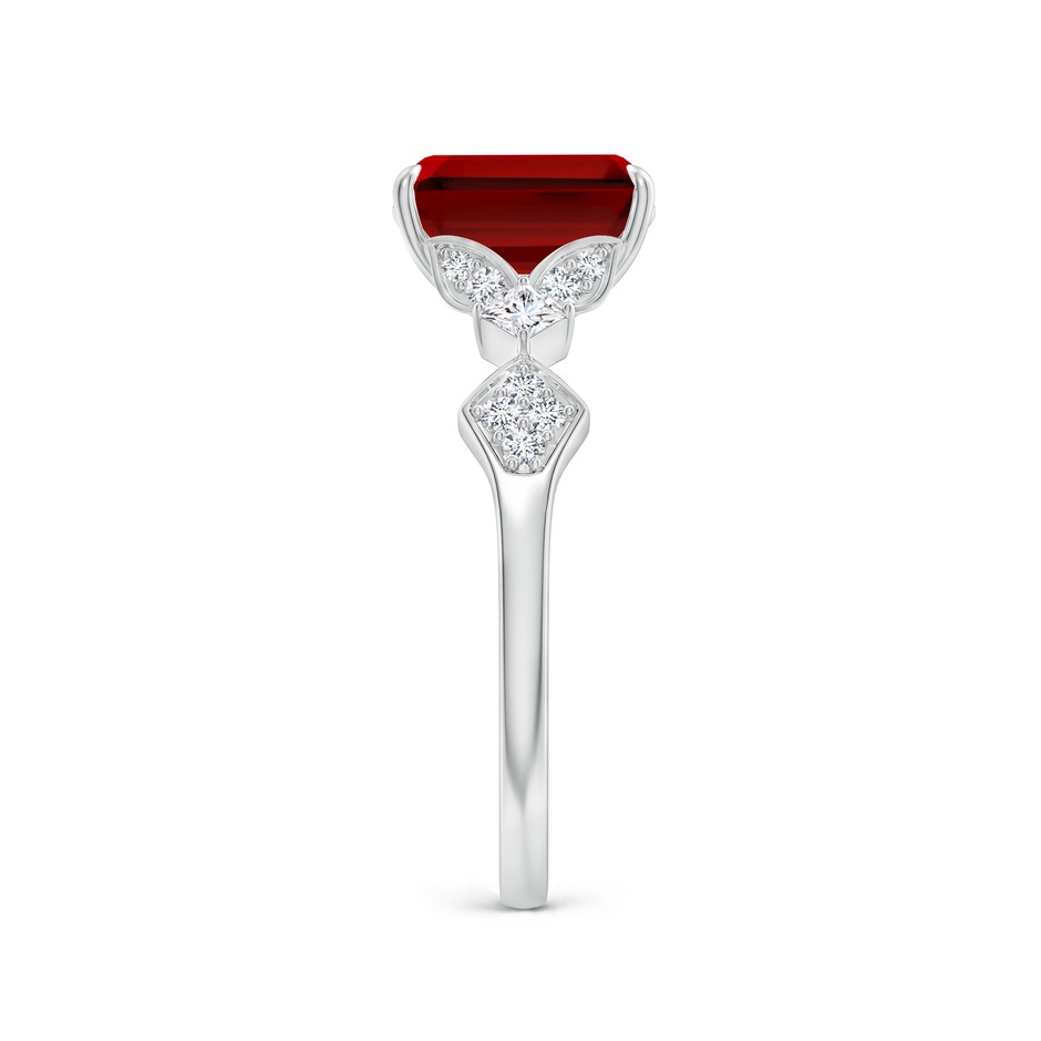 8x6mm Labgrown Lab-Grown Vintage Style Emerald-Cut Ruby Engagement Ring with Leaf Motifs in White Gold side 299