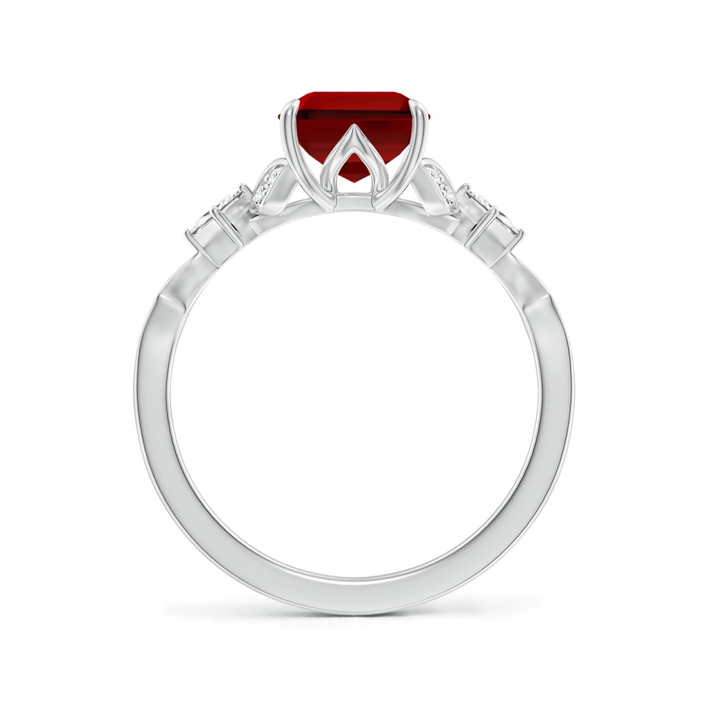 9x7mm Labgrown Lab-Grown Vintage Style Emerald-Cut Ruby Engagement Ring with Leaf Motifs in White Gold Side 199