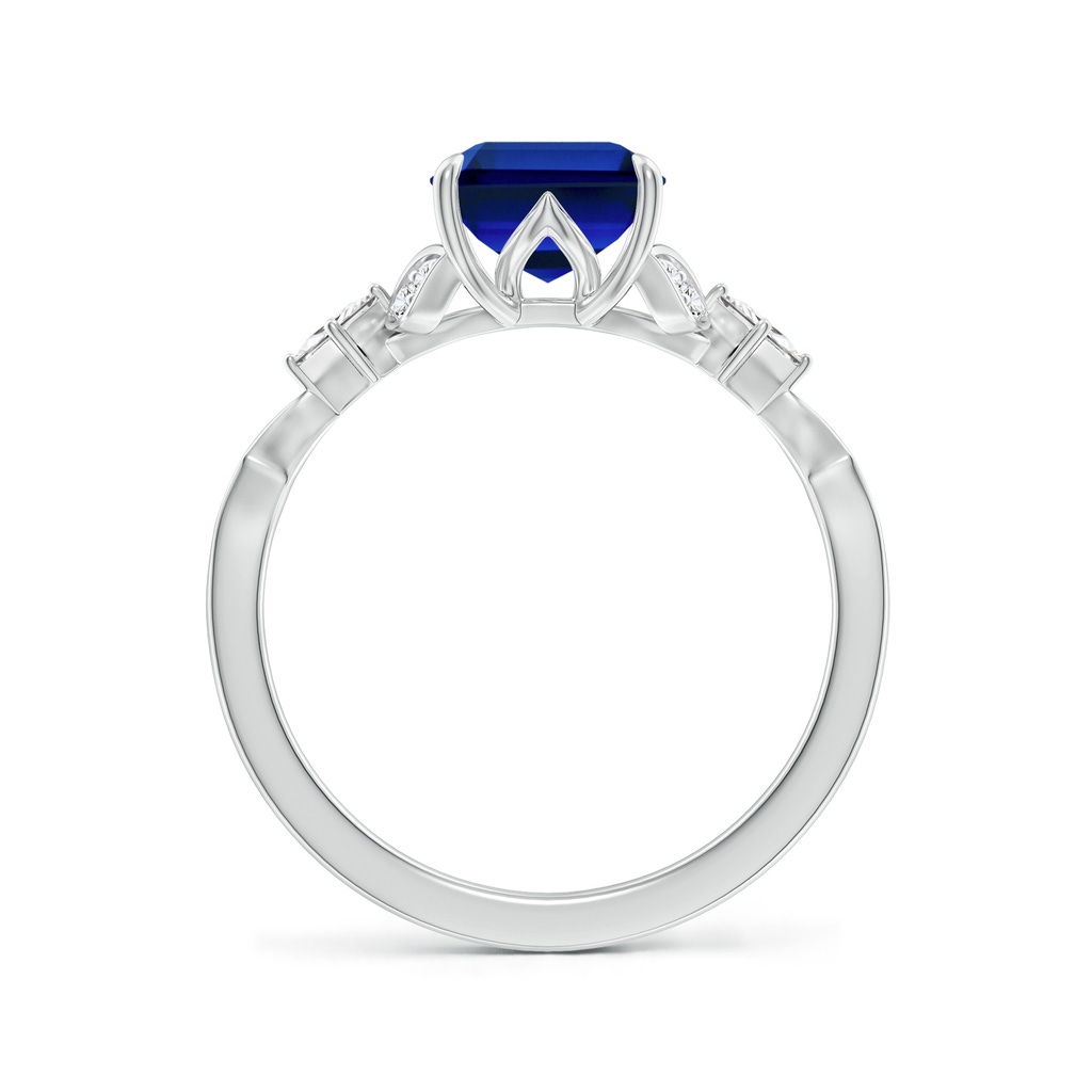 9x7mm Labgrown Lab-Grown Vintage Style Emerald-Cut Blue Sapphire Engagement Ring with Leaf Motifs in White Gold Side 199