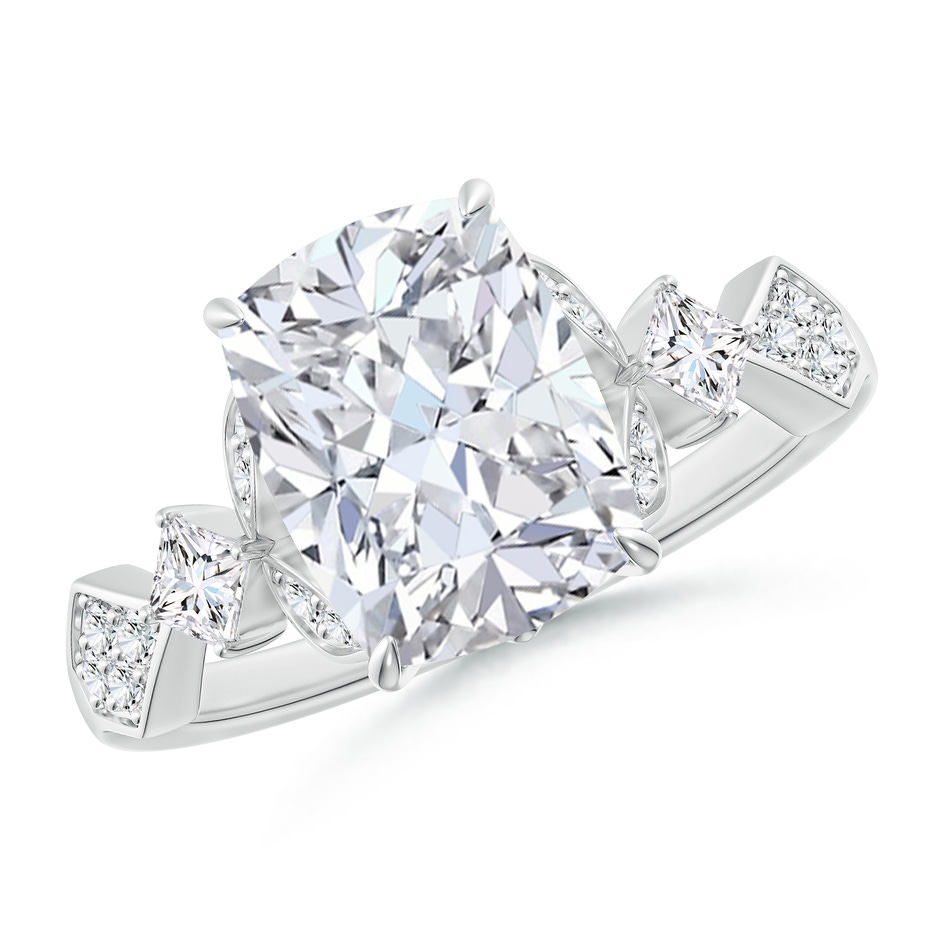 10x7.5mm FGVS Lab-Grown Vintage Style Cushion Rectangular Diamond Engagement Ring with Leaf Motifs in White Gold 