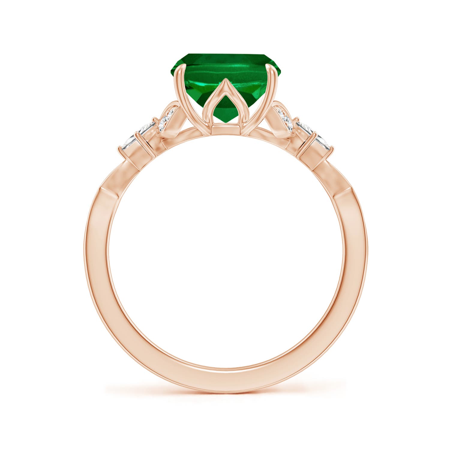 10x8mm Labgrown Lab-Grown Vintage Style Cushion Rectangular Emerald Engagement Ring with Leaf Motifs in 18K Rose Gold