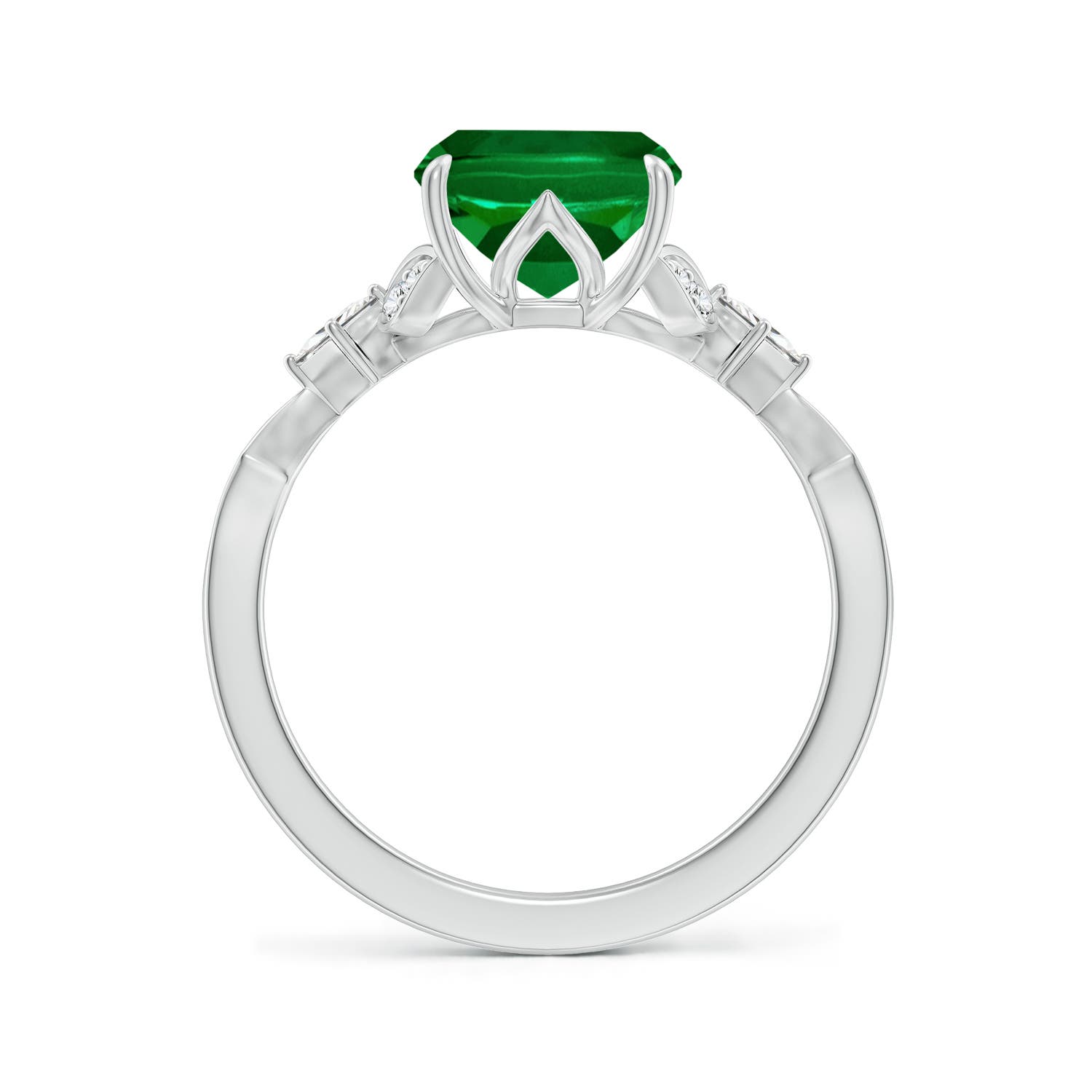10x8mm Labgrown Lab-Grown Vintage Style Cushion Rectangular Emerald Engagement Ring with Leaf Motifs in P950 Platinum