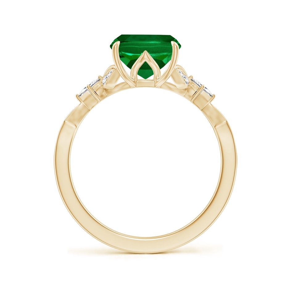 10x8mm Labgrown Lab-Grown Vintage Style Cushion Rectangular Emerald Engagement Ring with Leaf Motifs in Yellow Gold side 199