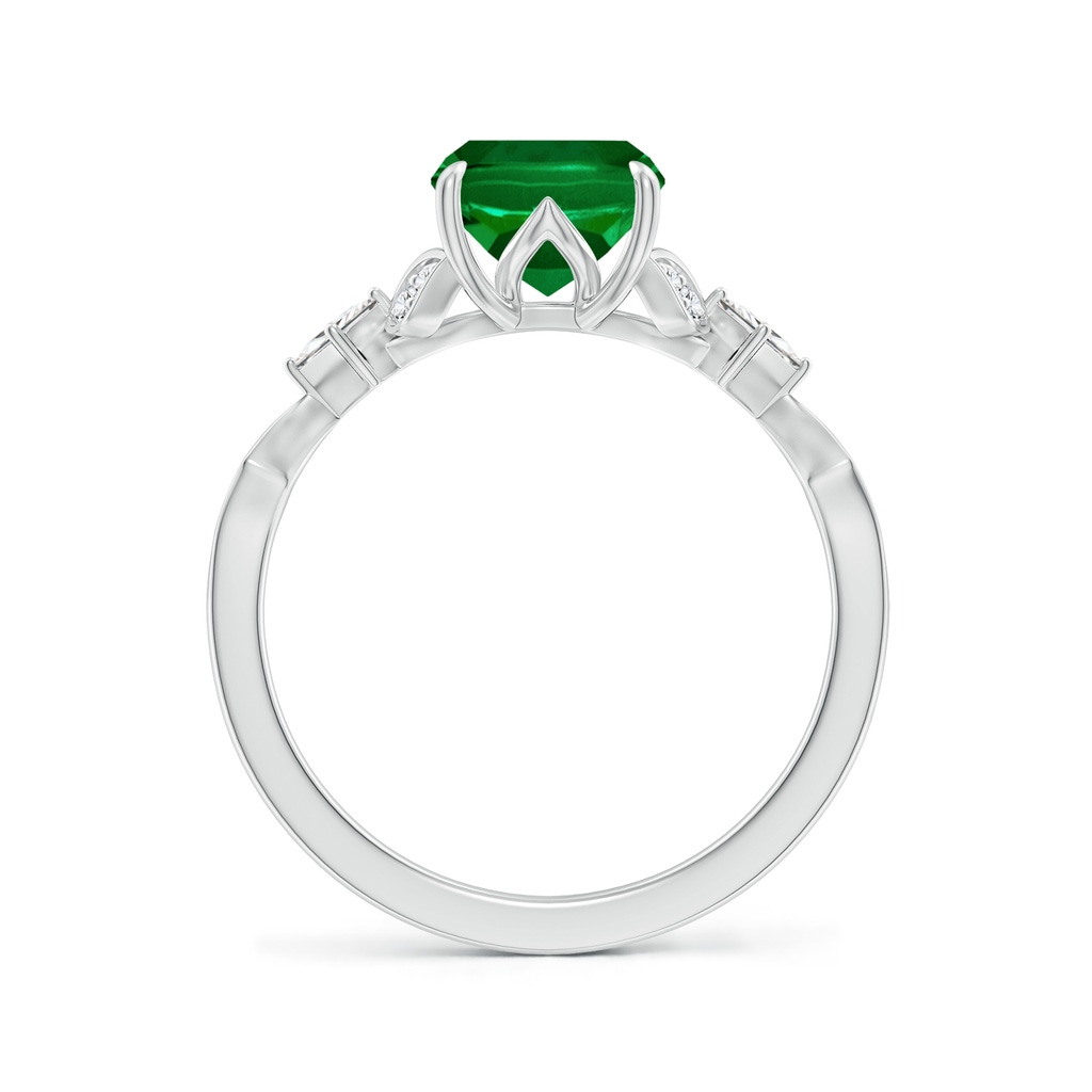9x7mm Labgrown Lab-Grown Vintage Style Cushion Rectangular Emerald Engagement Ring with Leaf Motifs in White Gold Side 199