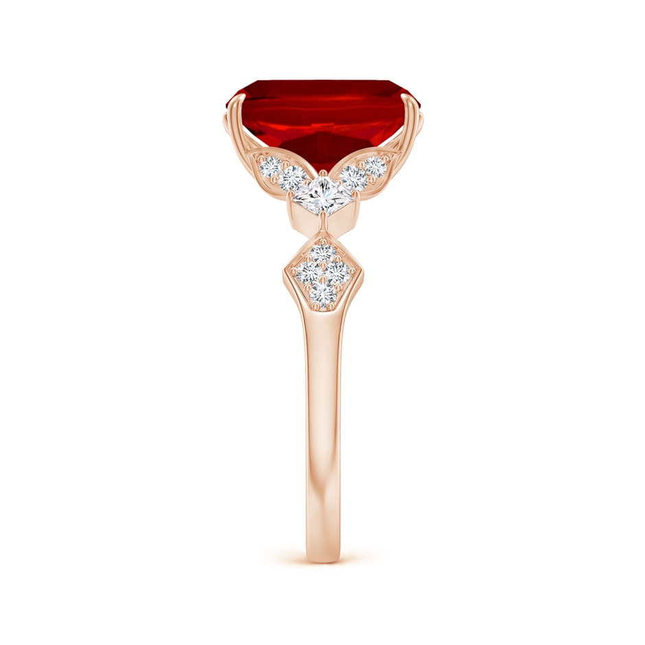 10x8mm Labgrown Lab-Grown Vintage Style Cushion Rectangular Ruby Engagement Ring with Leaf Motifs in 18K Rose Gold side 299