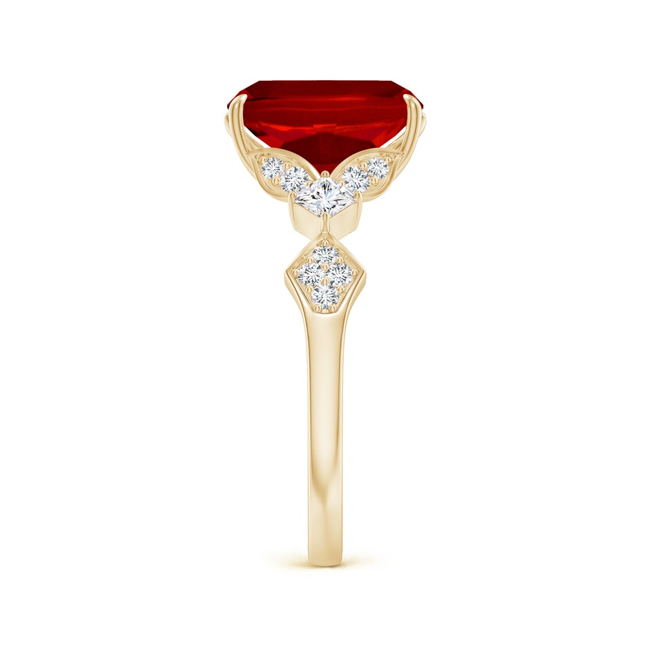 10x8mm Labgrown Lab-Grown Vintage Style Cushion Rectangular Ruby Engagement Ring with Leaf Motifs in 18K Yellow Gold side 299